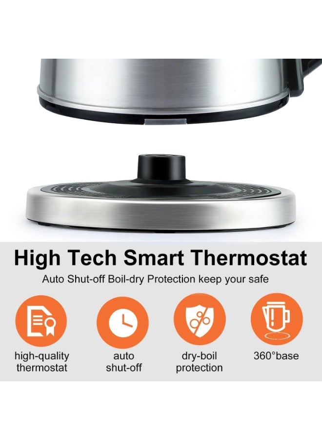 AoMige 304 Stainless Steel Electric Kettle 2L Double layer Anti-scald Cordless Kettle With 360-Degree Cord Design Heater, Auto Shut-Off, Quickly Boil, Boil-Dry Protection for Daily Hot Drink Metal Kettle - Image 2